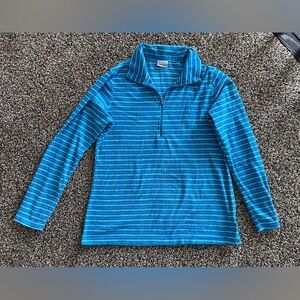 Columbia Half Zip Fleece Pullover Blue Striped Size Large Long Sleeve Soft